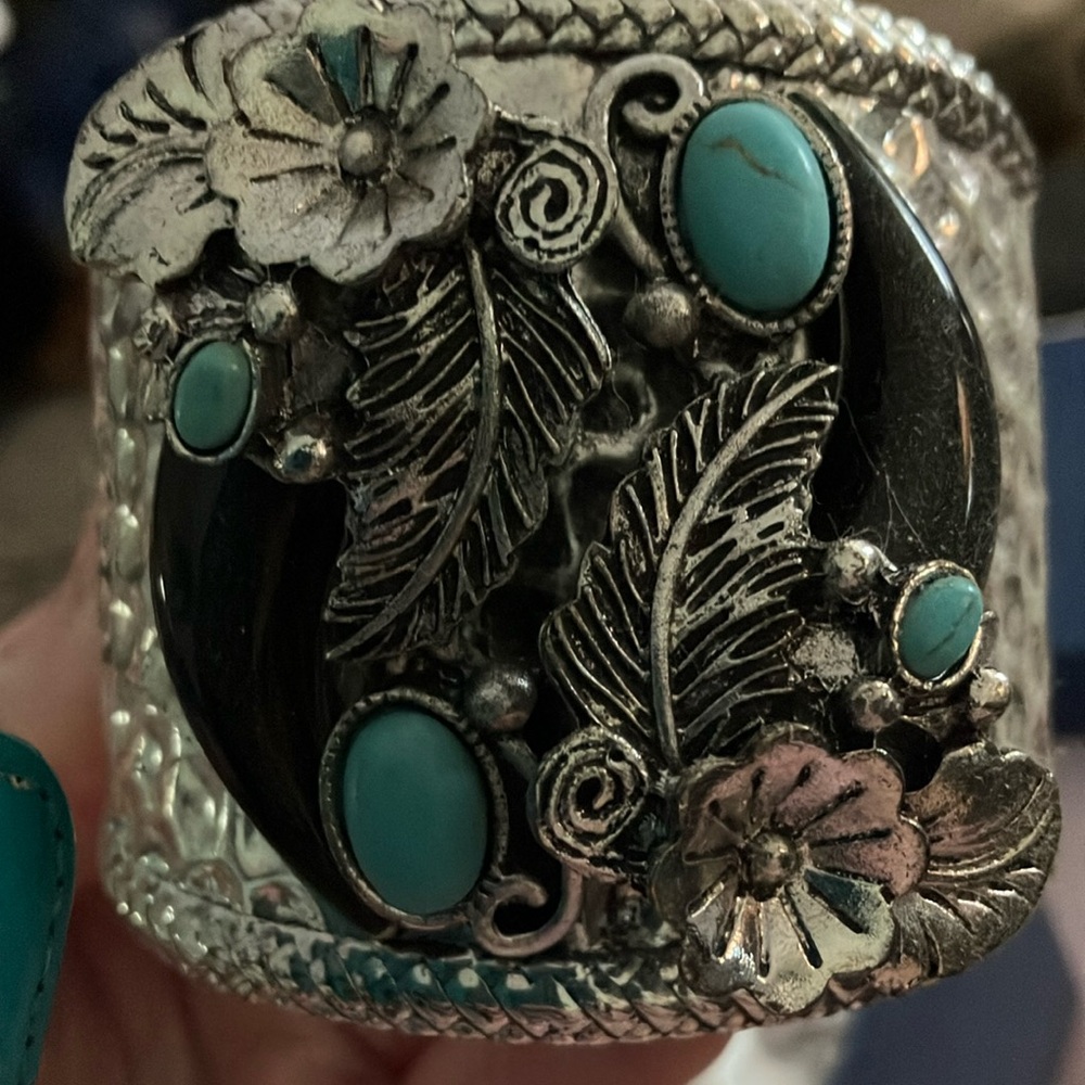 NEW JTV Silver Bracelet with real Turquoise Accents 2.5 widest part cuff NEW - Picture 8 of 11